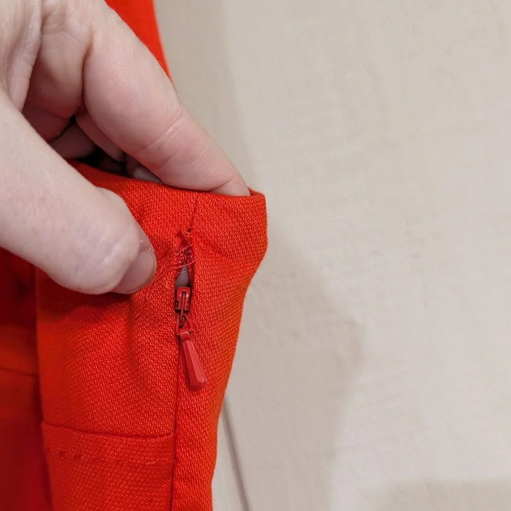Tory Burch Orange‎ Red Cotton Belted Sheath Dress Square Neck Pockets
